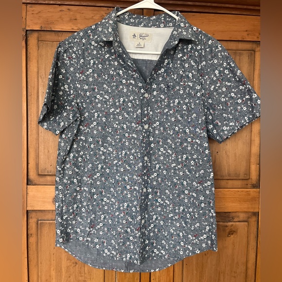 Original Penguin Other - Men’s Penguin Medium Grey Short Sleeved Button Down With Floral Pattern